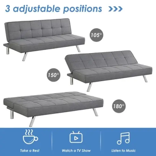 Costway Convertible Futon Sofa Bed Adjustable Sleeper with Stainless Steel Legs image {6}