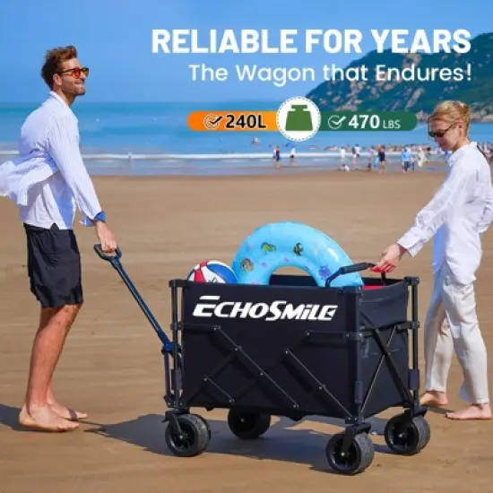 EchoSmile 6.85 cu. ft. Fabric Portable Garden Cart with Adjustable Rolling Wheels in Black image {6}