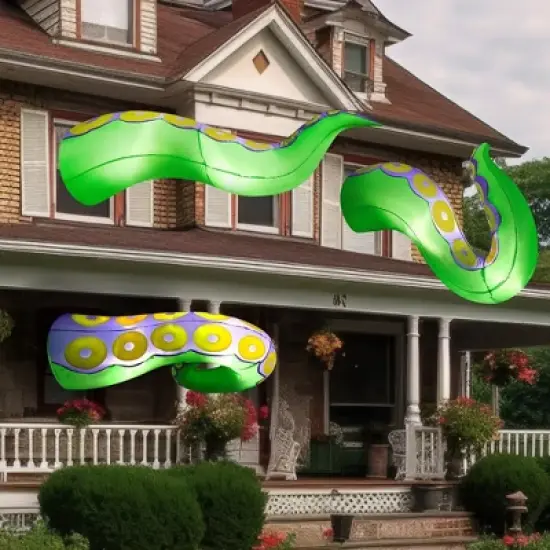 Joyfy 3 Pcs Halloween Inflatable Outdoor Decorations, Giant Octopus Tentacle with Built-in LEDs Broke Out from Window for Halloween Window Roof Decor image {4}