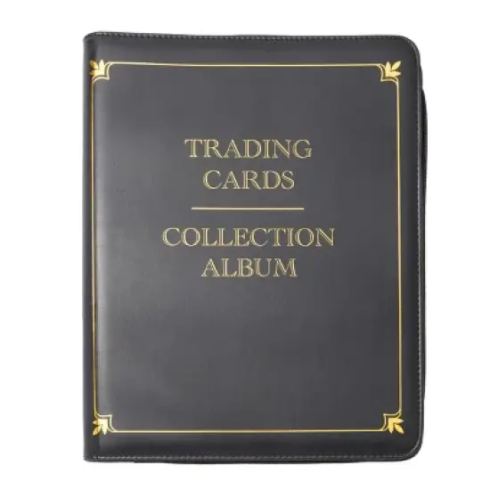 Bright Creations 9 Pocket Trading Card Binder with Zipper, Holds up to 360 Cards, 14 x 11 In, Black & Gold Faux Leather image {7}