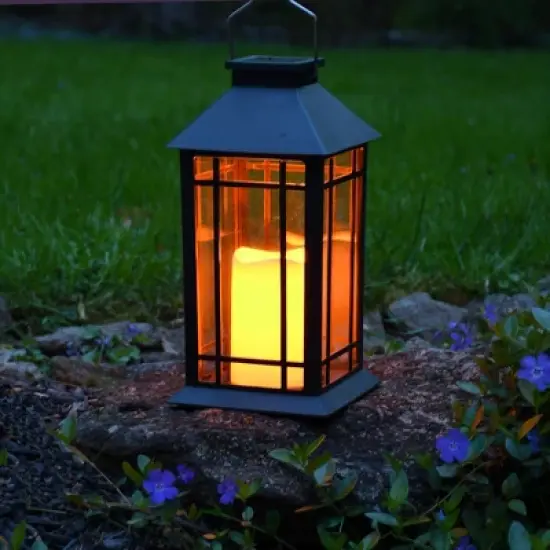 LumaBase Solar-Powered Lantern with LED Candle - Black Window image {6}