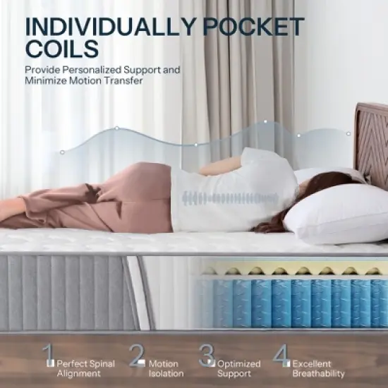 ZACHVO Hybrid 10" Queen Mattress, Cooling Gel Memory Foam, Pocketed Coils, Made in USA, CertiPUR-US, SE-10-Q image {3}