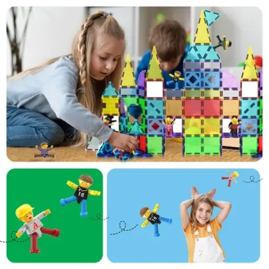 PICASSO-TILES Family Character Magnetic Tile for Kids, 4PCS Construction STEM Building Blocks Educational Toy image {4}