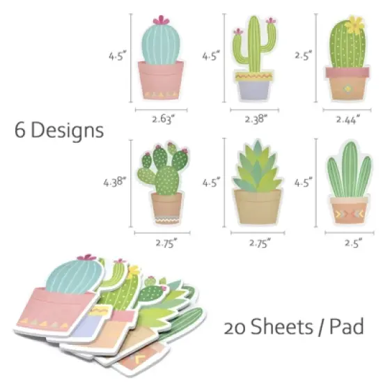Wrapables Cute Cactus Succulents Sticky Notes, Adhesive Memo Notepads for Home, Office, Work (Set of 6) image {1}