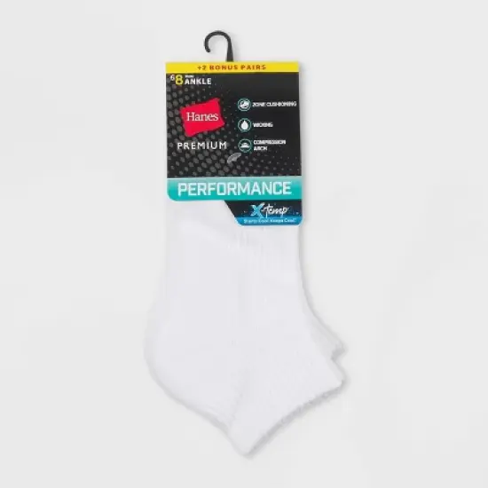 Hanes Premium Performance Women's Extended Size Cushioned 6+2 Bonus Pack Ankle Athletic Socks - White 8-12 image {1}