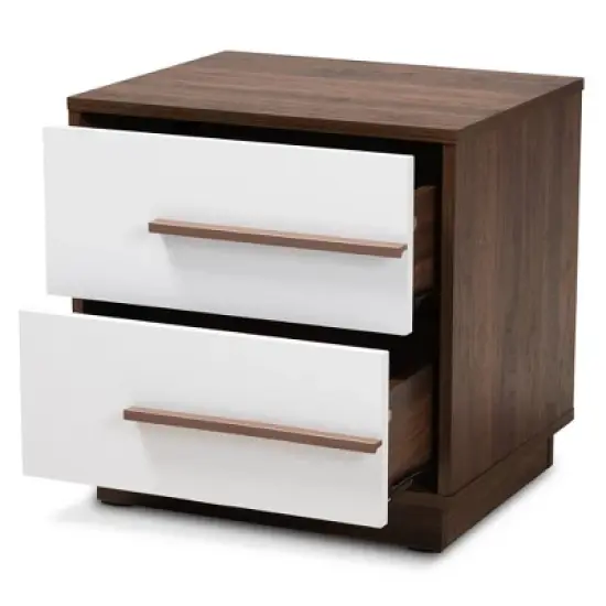 Mette Walnut Finished Wood Nightstand White - Baxton Studio image {7}
