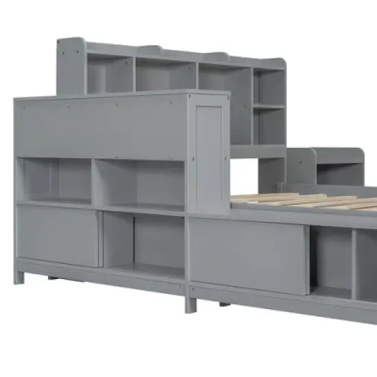 GDFStudio Oswald 4pcs Full Size Wooden Bedroom Furniture Sets with Shelves, Nightstand, Drawers and USB Ports image {4}