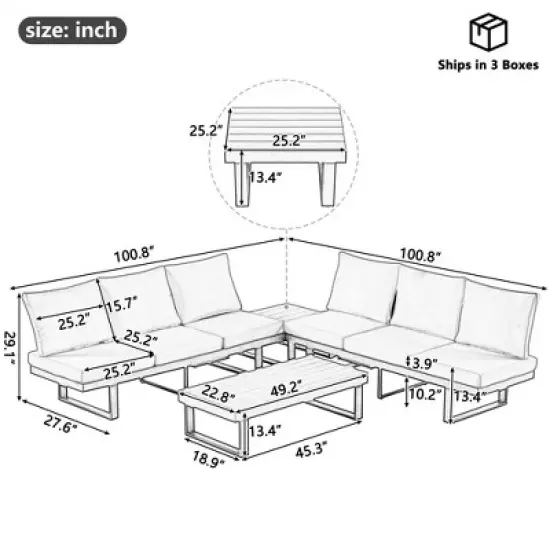 Outdoor Modular Sectional Sofa Set with Coffee Table, Side Table, and Adjustable Reclining Seats image {14}