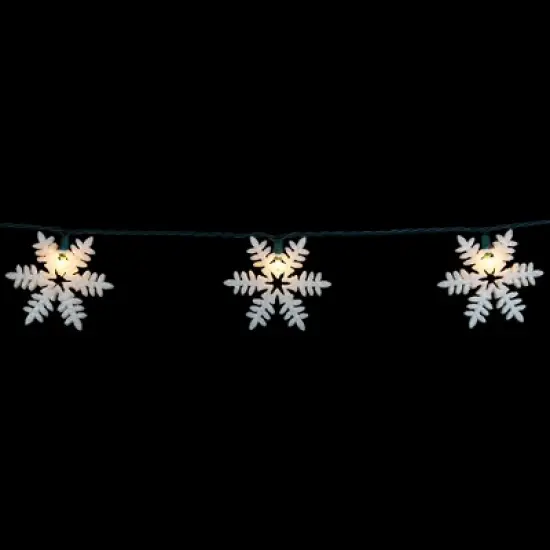 Northlight 10-Count White Glittered Snowflake Christmas Light Set, 6ft Green Wire image {4}