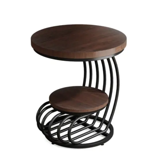 Tribesigns 2-tier Round End Table, Side Table with Storage Shelf, Metal Arc-Shaped Frame Accent Table for Living Room, Bedroom image {9}