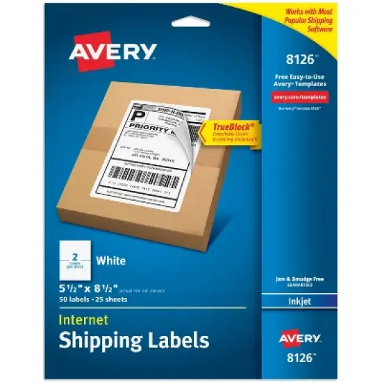 Avery Half-Sheet  Shipping Labels, 5.5" x 8.5", White, 50 Labels (8126) image {9}