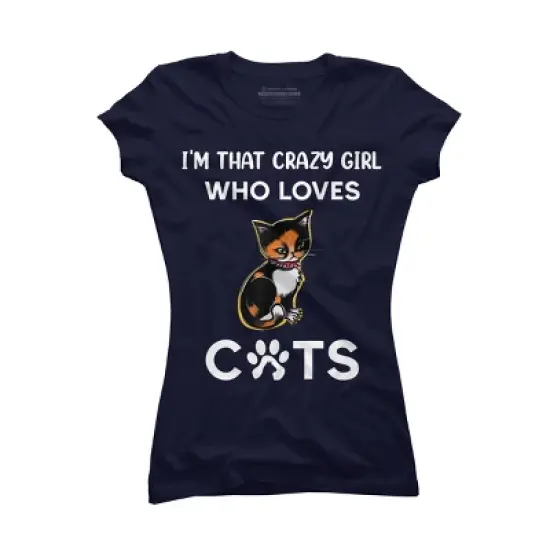 Junior's Design By Humans I'm That Crazy Girl Who Loves Cats Cartoon By MeowShop T-Shirt image {3}