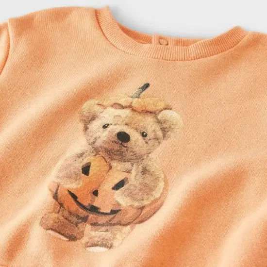 Baby 2pc Teddy Bear Halloween Pumpkin Pullover & Checkered Bottom Set - Orange image {2}