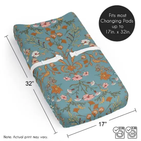 Sweet Jojo Designs Girl Changing Pad Sheet Boho Floral Wildflower Blue Orange and Pink image {5}