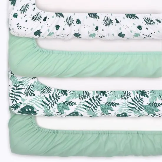 The Peanutshell Fitted Crib Sheets - Green Botanical Leaf - 4pk image {9}