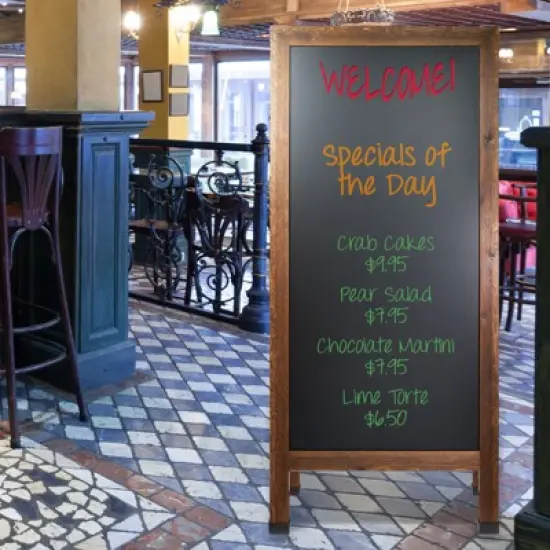 Excello Global Products Extra Large Sandwich Board Chalkboard Sign: 59"x27" Double Sided, Standing Sign A-Frame (Brown) image {4}