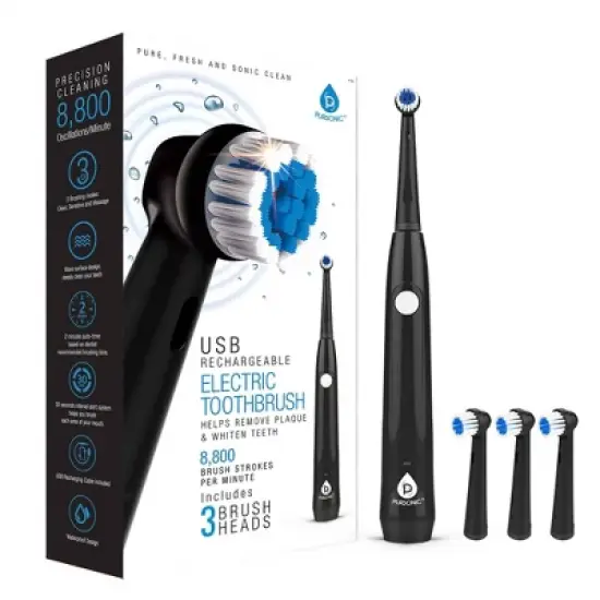 Pursonic USB Rechargeable Rotary Toothbrush with 3 Brush Heads image {6}