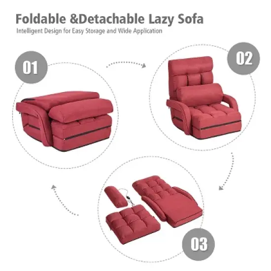 Costway Folding Floor Armchair w/6-position Adjustable Back & Lumbar Pillow Red image {5}