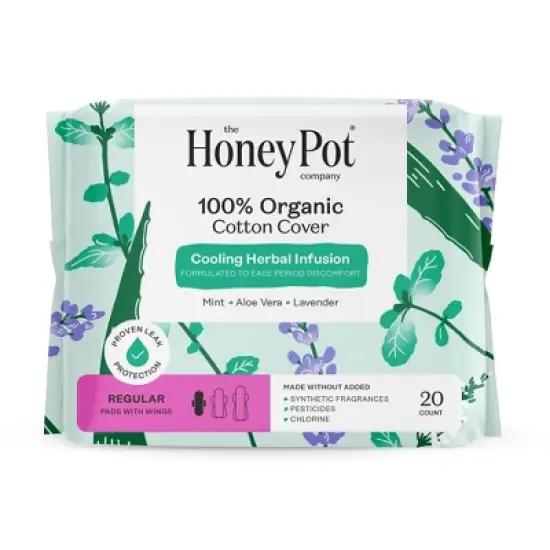 The Honey Pot Company 100% Organic Cotton Cover Cooling Herbal Infusion Regular Pads - 20ct image {15}