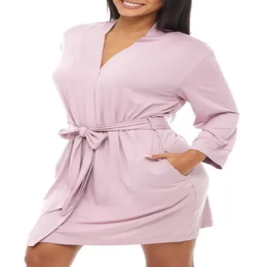 Women's Classic Soft Knit Short Lounge Robe with Pockets image {11}