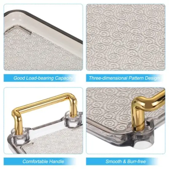 Unique Bargains Plastic Modern Rectangular Serving Trays with Golden Handle image {2}