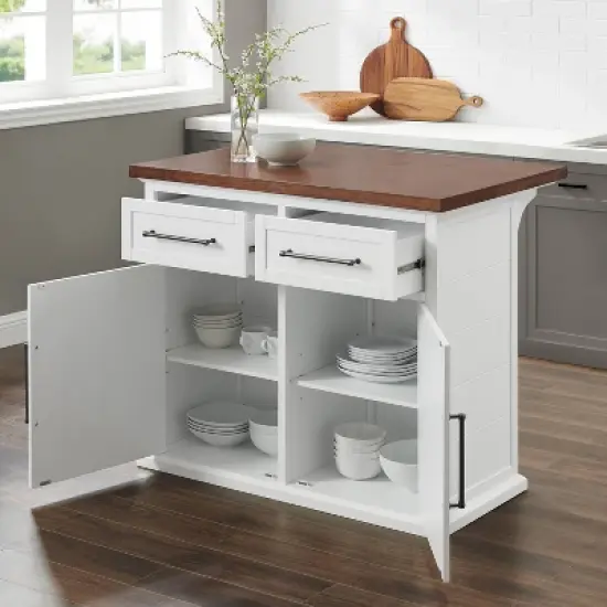 Bartlett Wood Top Kitchen Island White/Walnut - Crosley image {3}