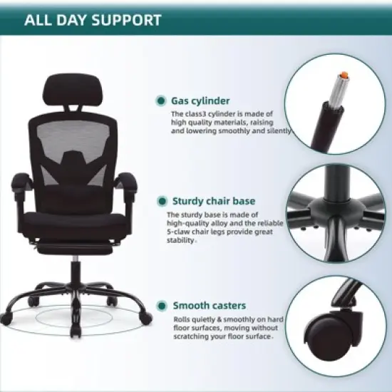 Sapphtopaz Ergonomic Swivel Office Chair with Footrest&Lumbar Support Pillow,Upholstered Gaming Chair with Adjustable Tilt Recliner for Office image {1}