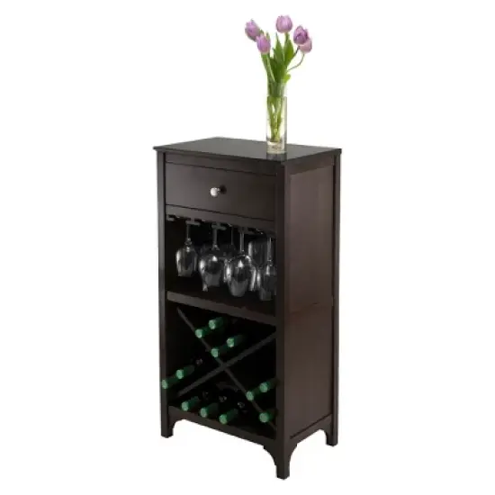 X-Shelf Drawer Wine Cabinet Wood/Coffee - Winsome image {4}