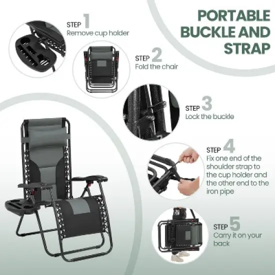 Yaheetech 2pcs 26in Padded Outdoor Zero Gravity Chair image {4}