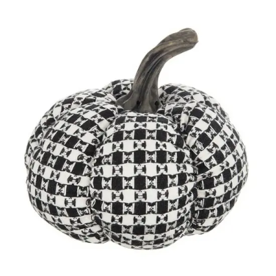 Gulches Set of 2 7x7x6.7" Fabric Black-White Plaid Pumpkin, Halloween Decor image {1}