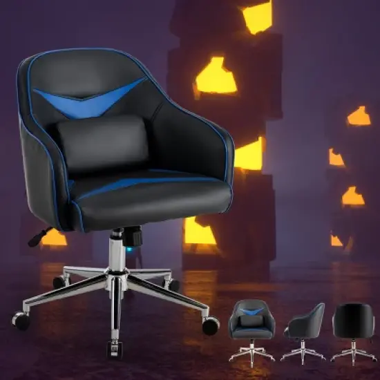 Costway Office Chair Swivel Adjustable Height w/ Massage Lumbar Support Blue image {5}