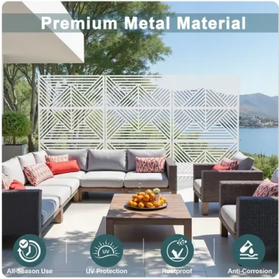 PexFix 72 in. x 47 in. Outdoor Metal Privacy Screen Garden Fence in Geometry Pattern in White image {10}