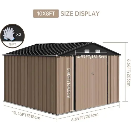 Storage Shed Outdoor with Floor Frame,Waterproof Metal Garden Sheds with Lockable Door Design and Sloping Roof,Outdoor Shed for Garden Backyard image {4}