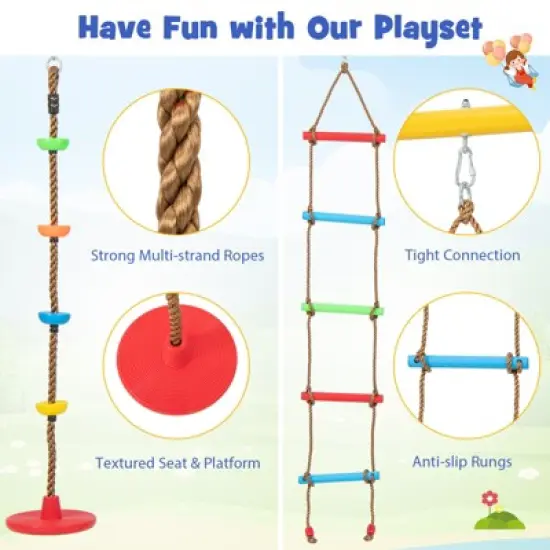 Costway 4-in-1 Kids Swing Sports Set Carbon Steel Swing Stand w/Basketball Hoop Climbing Ladder image {5}