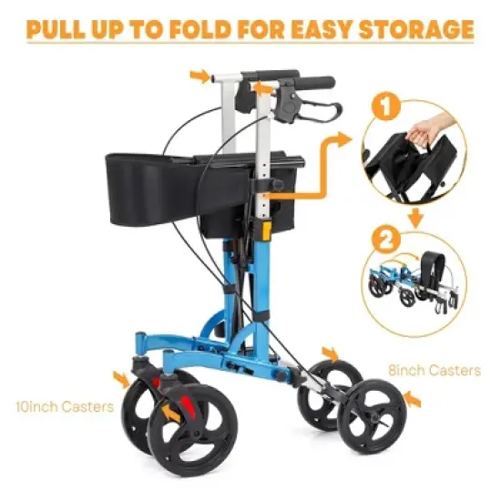 Whizmax Rolling Walkers for Seniors with Widen Seat, Lightweight Aluminium Frame Rollator Walker with Dual Braking System/Thick Backrest/ 4 Wheels image {2}