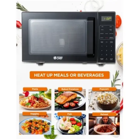 Commercial Chef 5-in-1 Microwave Air Fryer Combo, 0.9 Cu. Ft., with Turntable, Air Fry Kit & Baking Tray, Black with Stainless Steel Interior image {1}