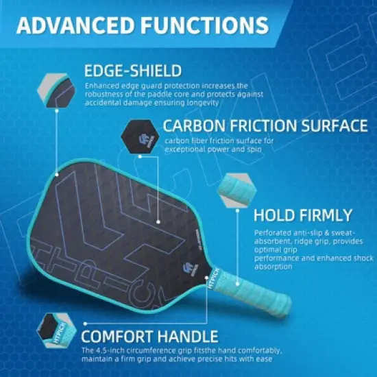 Aukfa Thermoformed Pickleball Paddle &ndash; Hot Press Molded Carbon Fiber Face with 16mm Polypropylene Core & Fabric Woven Spin Surface image {5}