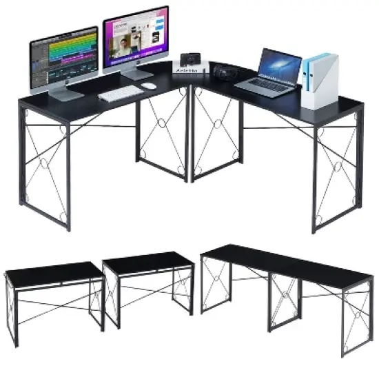 VECELO L-shaped Corner Computer Desk Home Office Writing Workstation, 59 inch Gaming Table image {4}