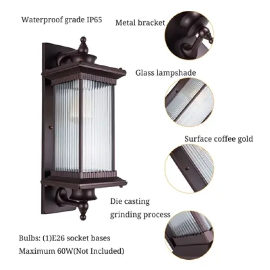 YIYIBYUS 1-Light Brown Outdoor Waterproof Wall Sconce with Glass Shade image {4}