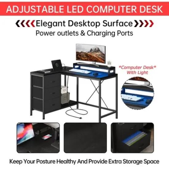 ODK L Shaped Computer Desk with Drawers Shelves Corner Gaming Desk Home Office Workstation Modern Ergonomic Design image {6}