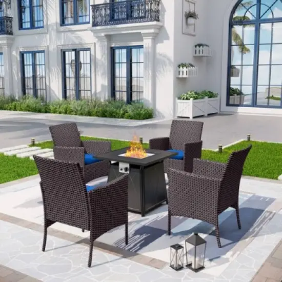5pc Patio Set with Wicker Chairs & 28" Propane Gas Fire Pit Table - Captiva Designs image {15}