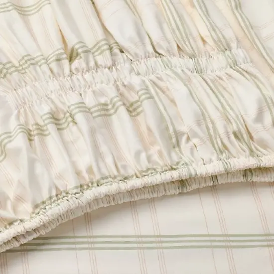 300 Thread Count Scalloped Edge Plaid Sheet Set Cream/Green- Threshold&trade; designed with Studio McGee image {3}