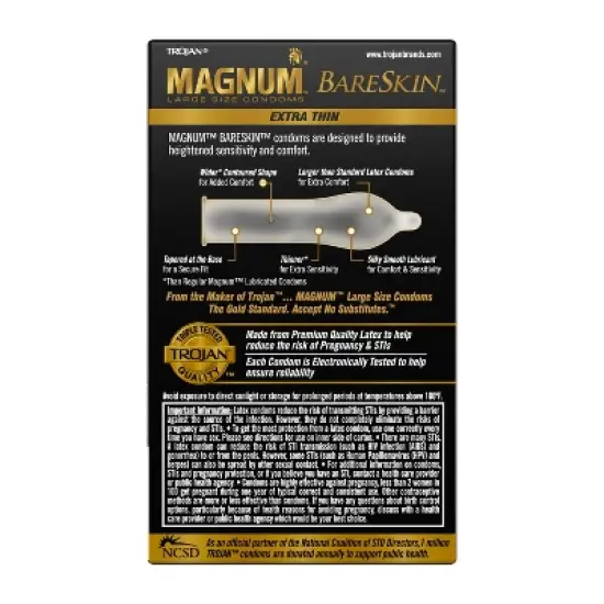Trojan Magnum Bareskin Large Size Lubricated Latex Condoms - 10ct image {1}