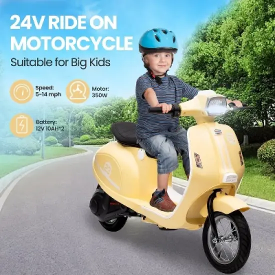 Electric Moped Scooter for Kids, 24V Kids Ride on Motorcycle, Max Up to 14MPH, with Rear Brake, LED Light, for Kids/Teens 8-12 image {1}