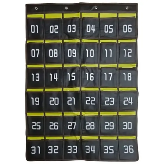 Kore Design Hanging Cell Phone Pocket Storage Classroom Organizer, 36-Pockets, Black/Yellow image {3}