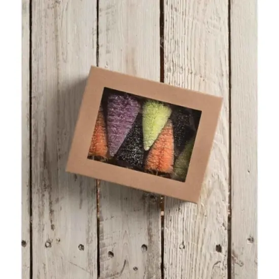 Bethany Lowe 4.5 Inch Neon Halloween Mini Trees Halloween Decorative Tree Set , Halloween Decor Halloween Bottle Brush Trees Glittered (7PC) image {1}