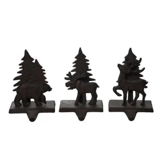 Transpac Iron Forest Scene Stocking Holder Set of 3 Christmas Home Decorations for Holiday Cheer image {1}