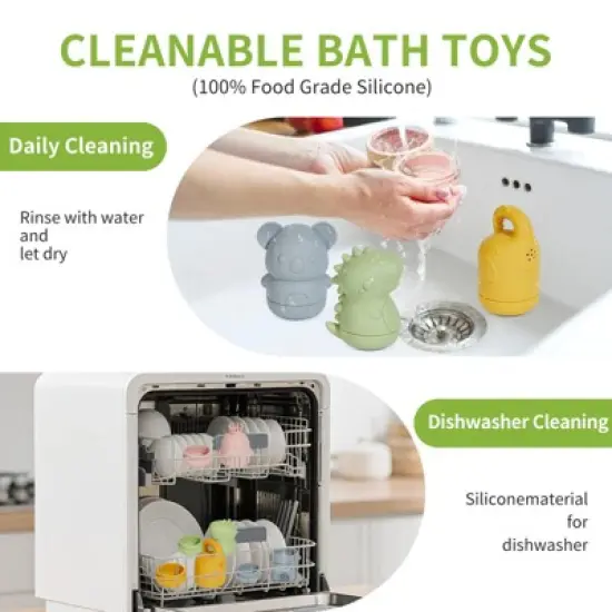 Baby water shower toys set, bath water toys, parent-child interactive toys, 4 pieces (ocean color) safe soft rubber material image {4}