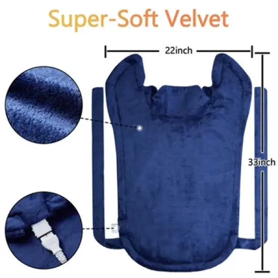 Large Heating Pad for Back, Neck & Shoulder, 22x33 Inch Washable Velvet Heated Pads with 4 Heat Levels & 2-H Auto Shut Off, for Home, Office, Blue image {6}