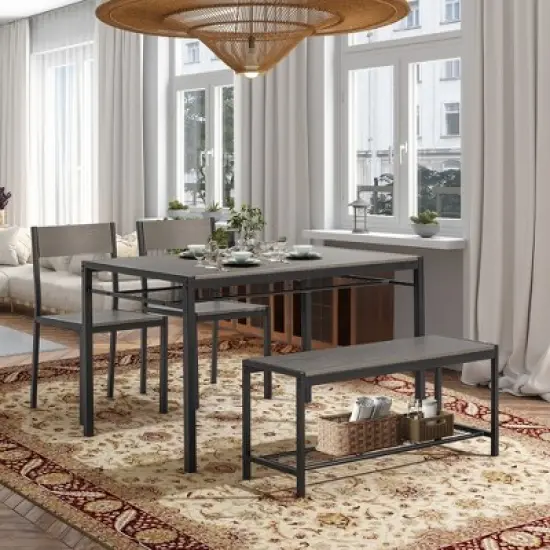 EROMMY Space-Saving Dining Table Set &ndash; Featuring a Stylish Faux Marble or Wood Grain Table with Modern Chairs - Grey image {6}